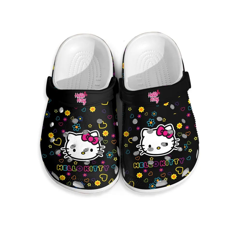 adorable design hello kitty colorful tiny heart black clogs aorqt