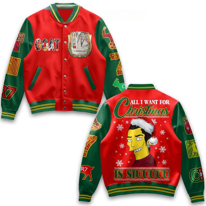 all i want for chritmas is siuuuu the goat ronaldo baseball jacket 5q7ux