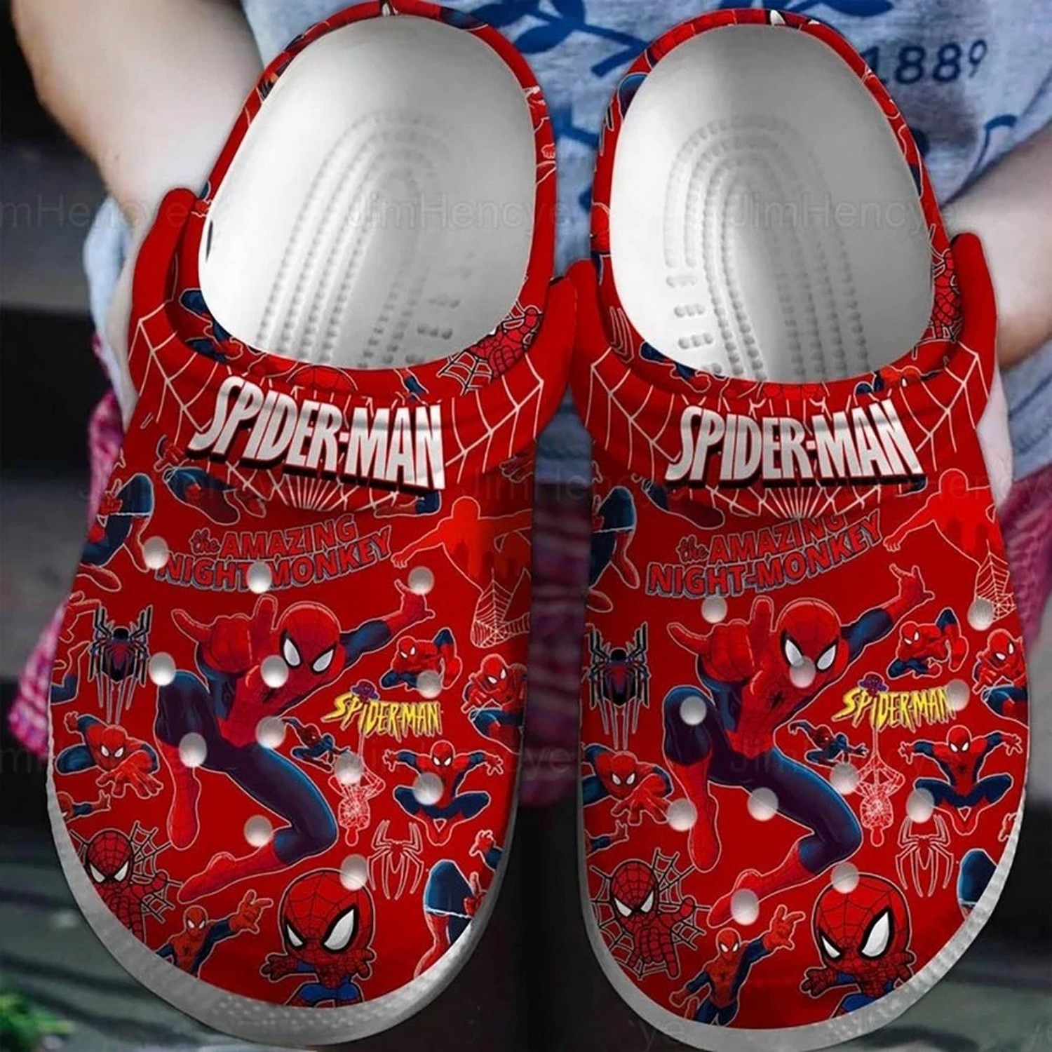amazing night monkey spiderman red clogs for kids 26 adults nvumg