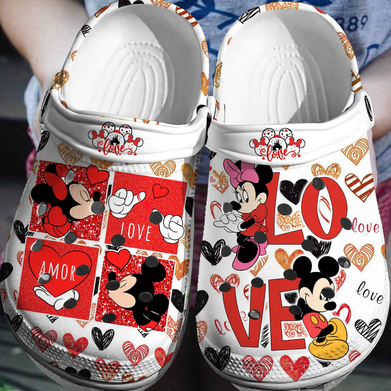 amor and love window mickey and minnie mouse white clogs for kids 26 adults nzaen