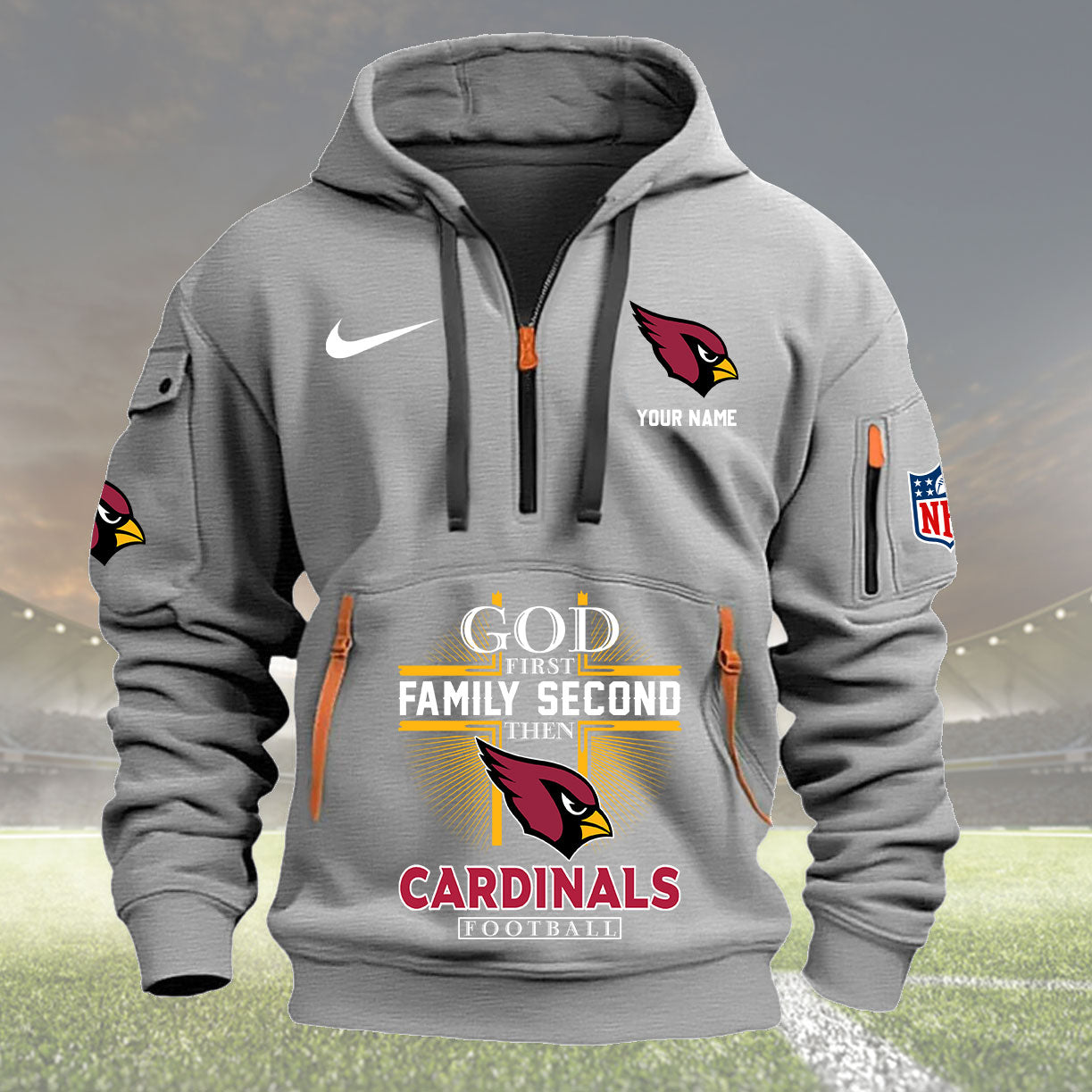 arizona cardinals personalized quarter zip hoodie nfl quarter zip hoodie custom hoodie nfl shirt nfl hoodie yrmad