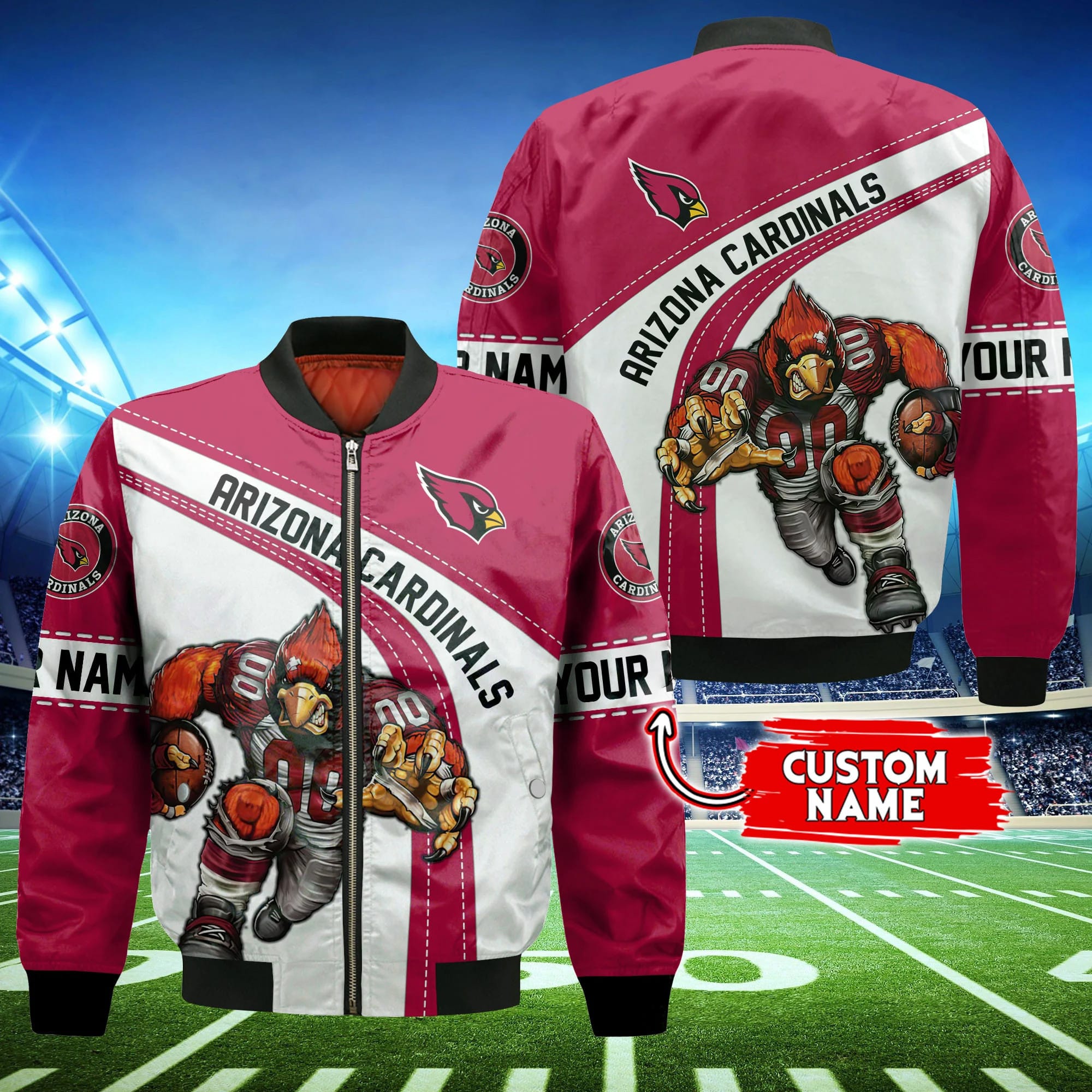 arizona cardinals personalized thick bomber jacket cs108 aibnc