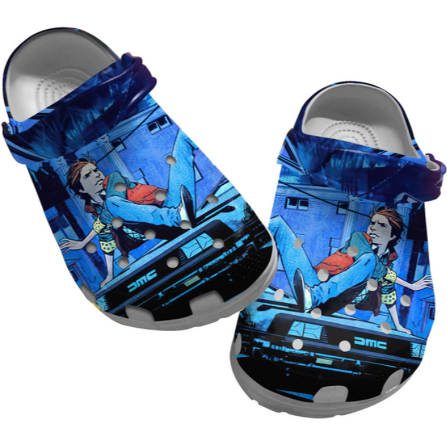 back to the future movie blue clogs for kids and adults 4qlk3