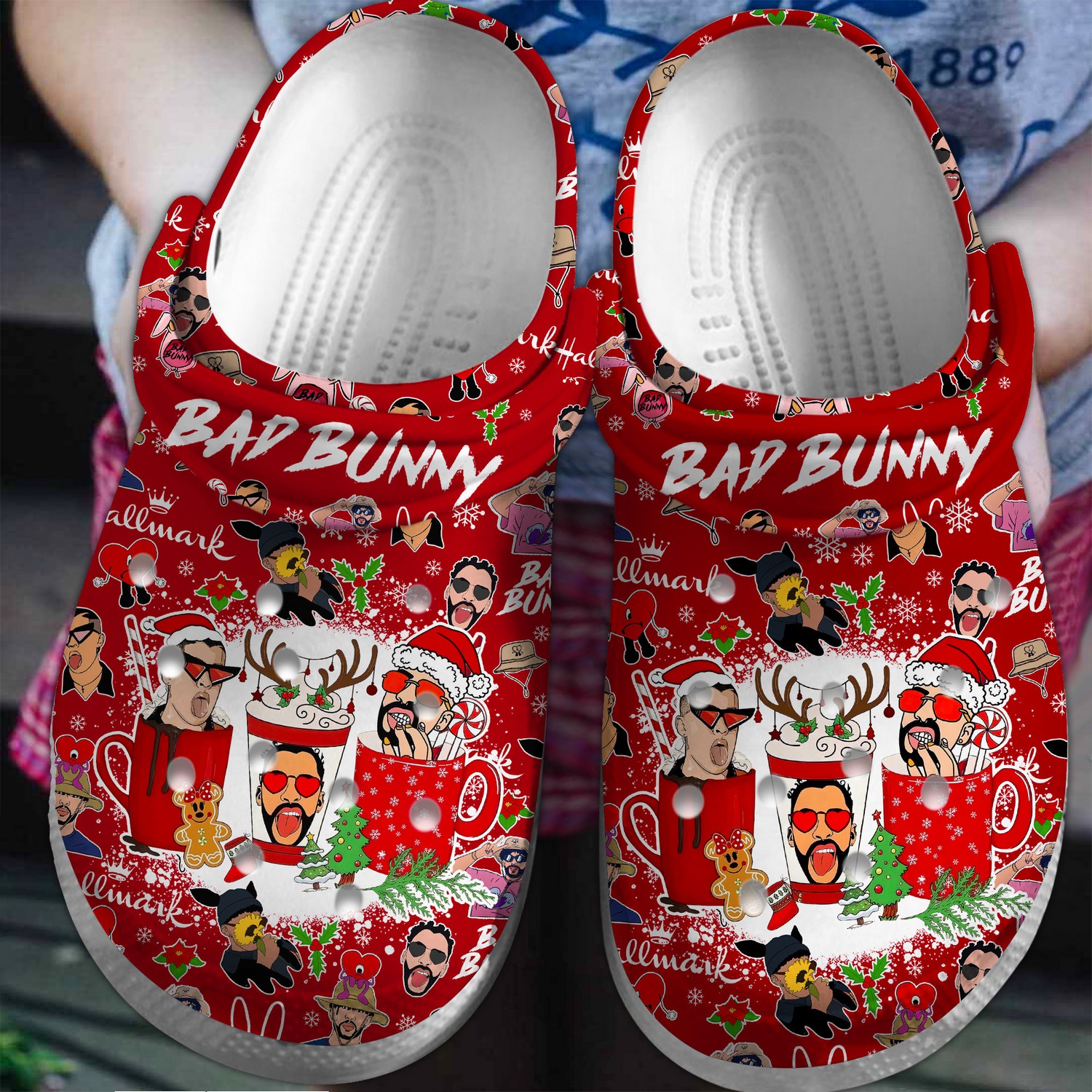 bad bunny christmas party red clogs for kids and adults mmifk