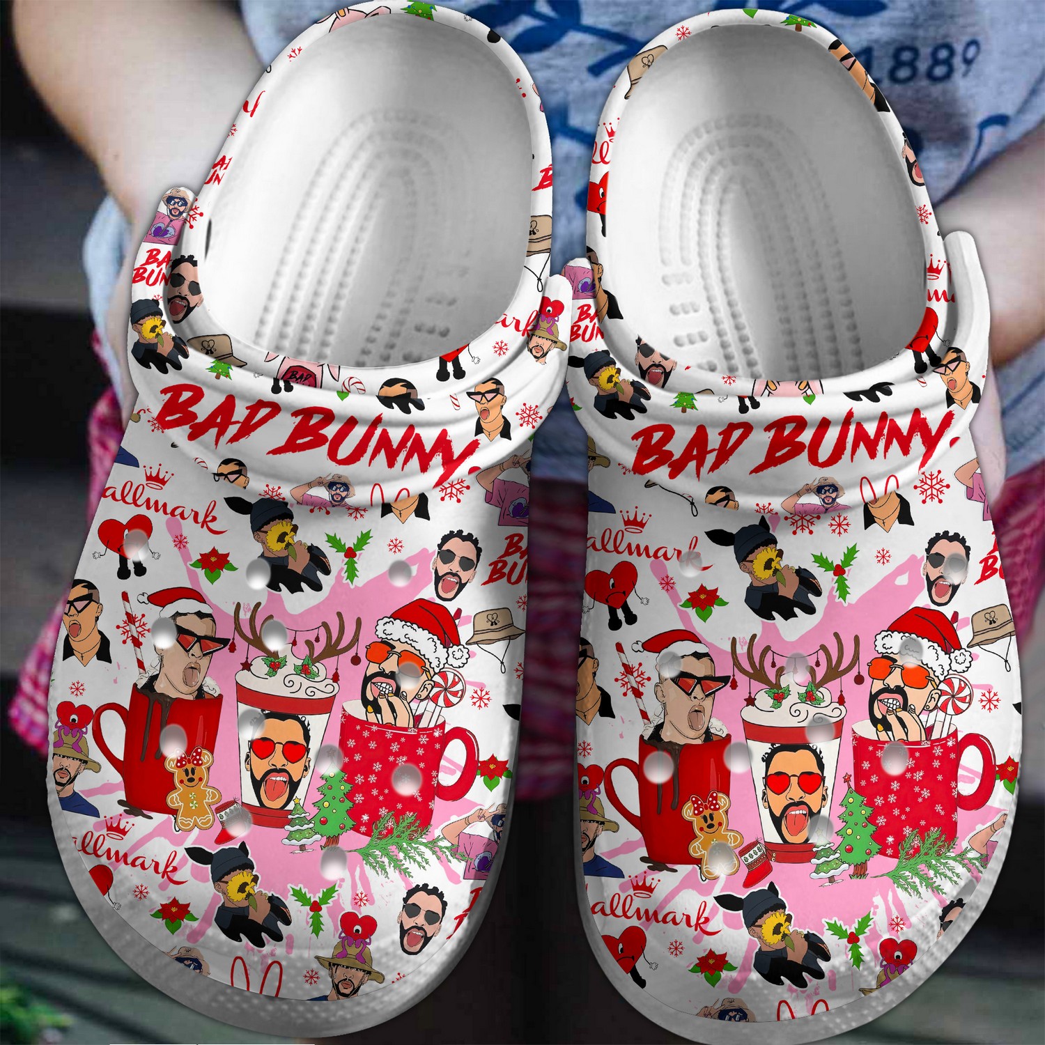 bad bunny christmas party white clogs for kids and adults 3d4ls