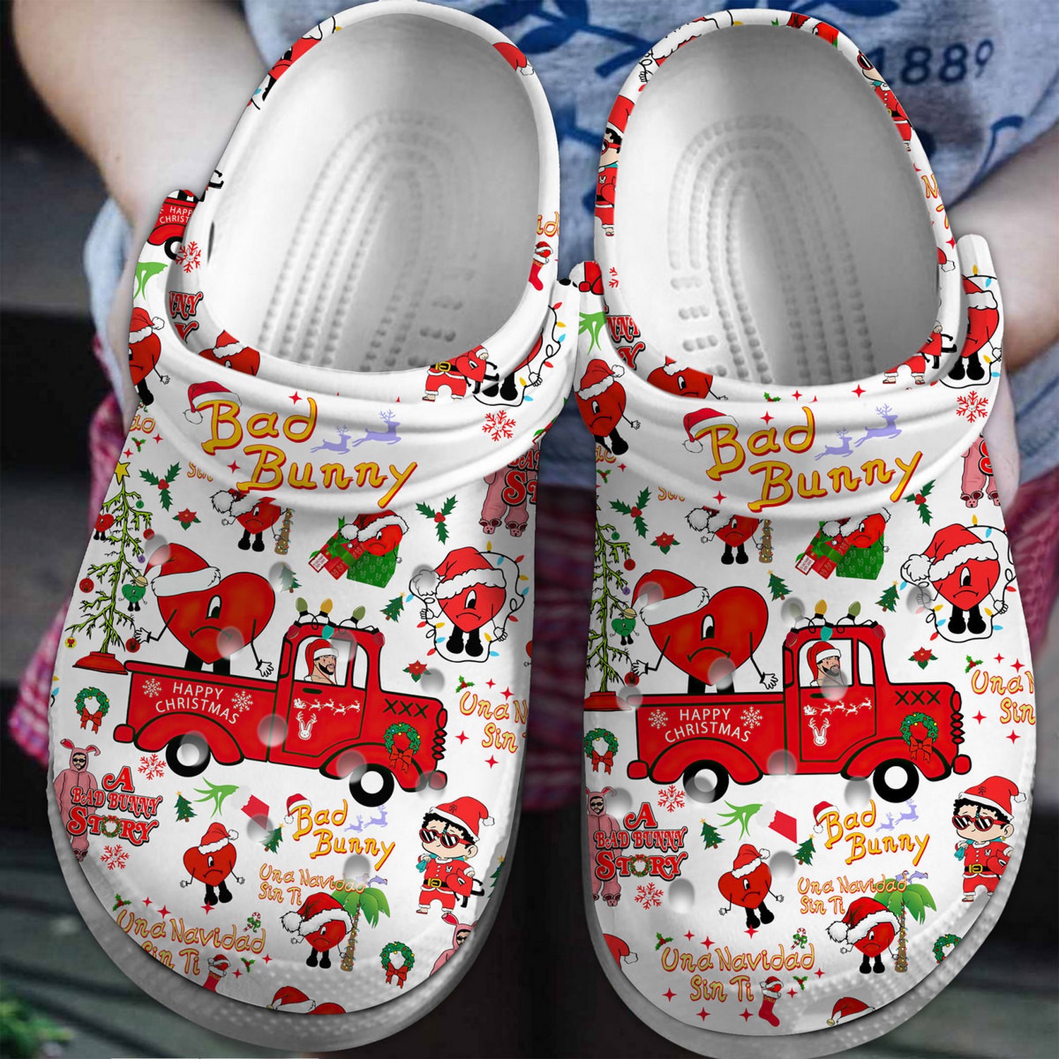 bad bunny christmas truck white clogs for kids and adults rgkdt