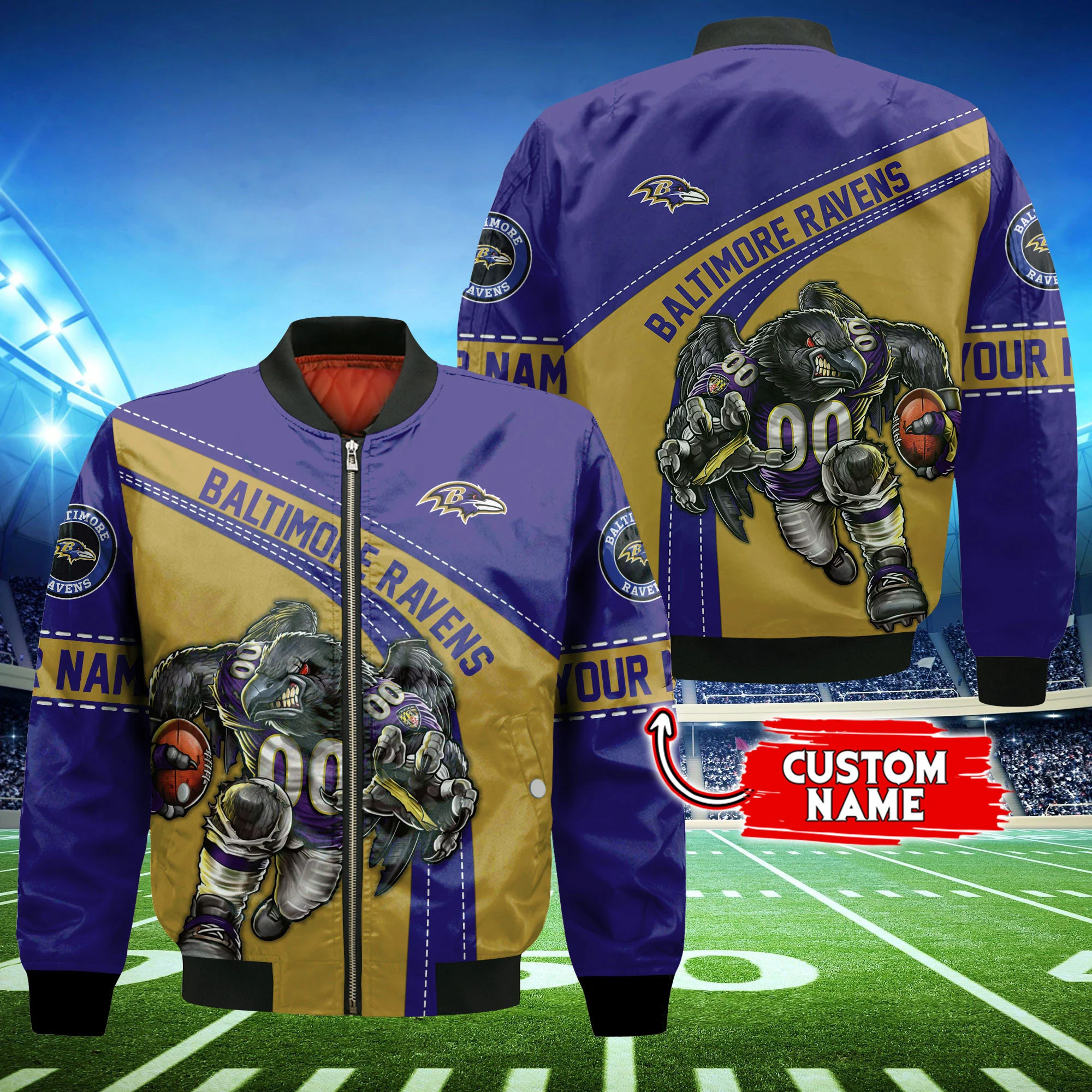 baltimore ravens personalized thick bomber jacket cs110 npe9g