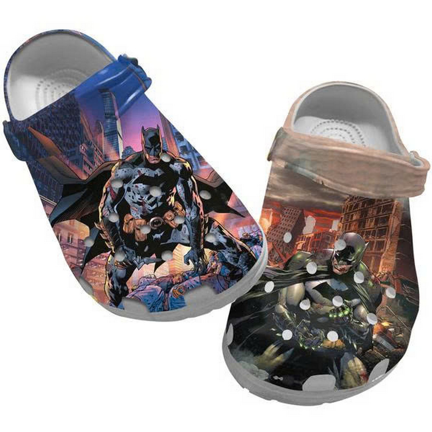 batman comic flying in the city clogs for kids and adults 2w8qy