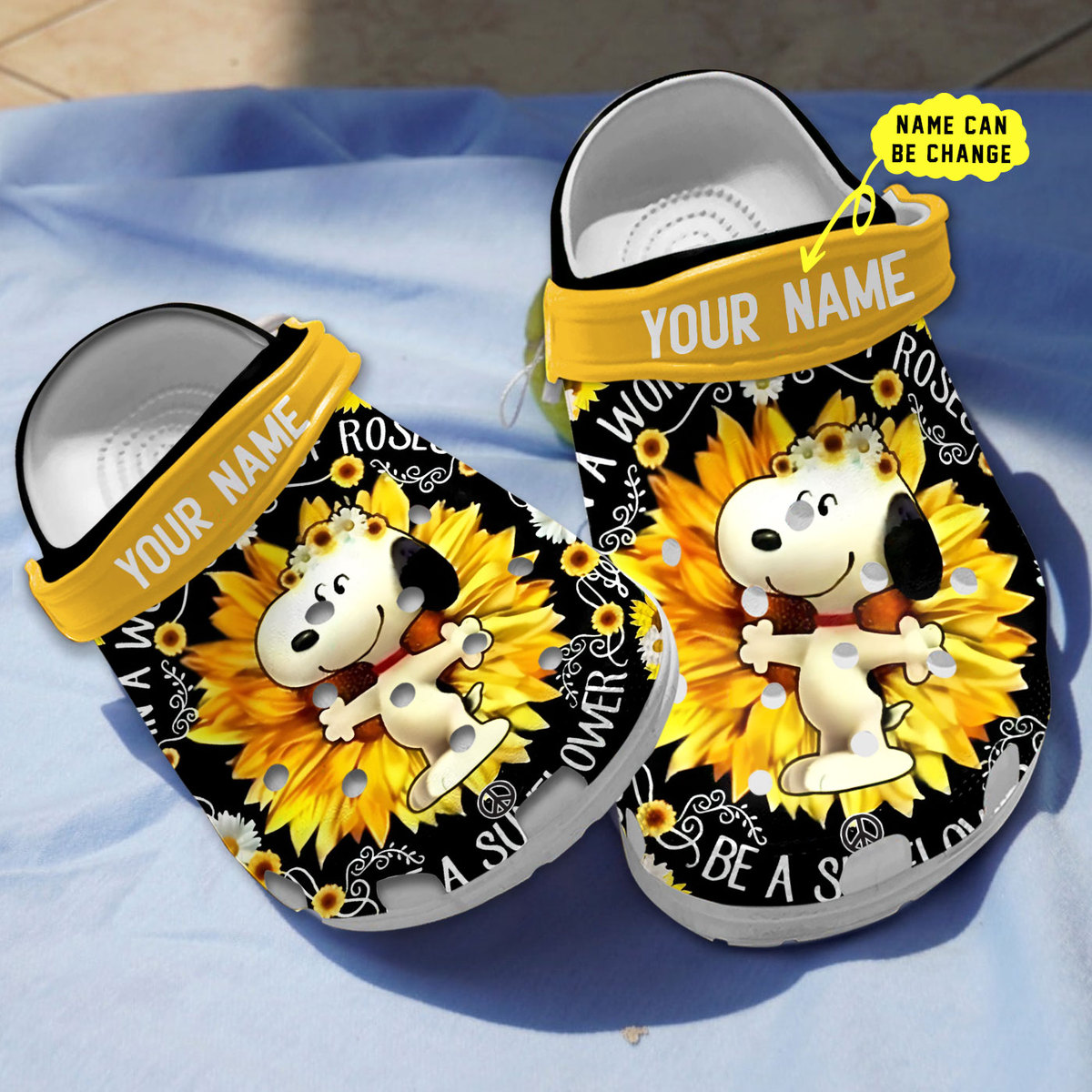 be a sunflower in a world of roses snoopy black crocs ojhbl