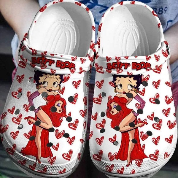 beautiful betty boop and red tiny heart pattern clogs shoes pqcqe