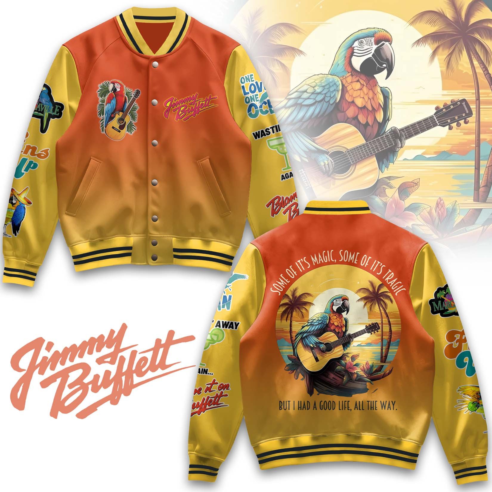 beautiful jimmy buffett tropical land design baseball jacket for fans 13kn7