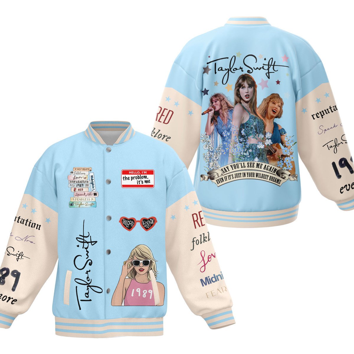 beautiful light blue bomber taylor swift music baseball jacket for swifties wroyb