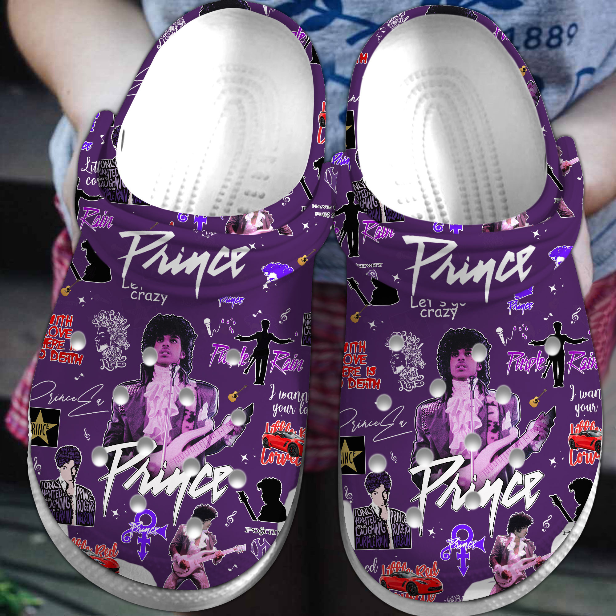 beautiful purple design of prince music clogs ruaet