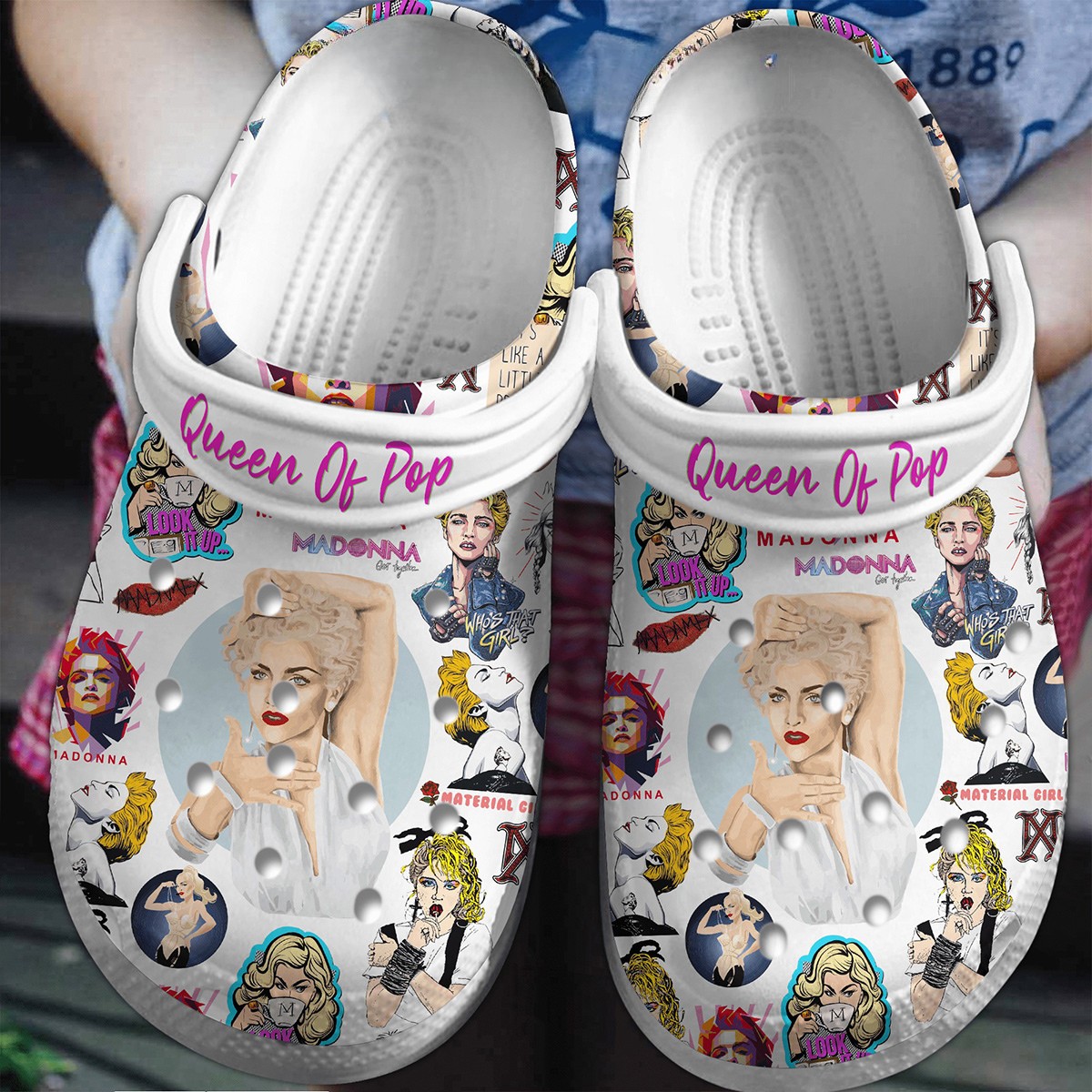 beautiful queen of pop madona music white clogs for kids and adults s1caf
