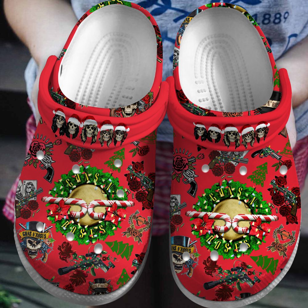 beautiful red gun n roses music clogs christmas edition fuag0