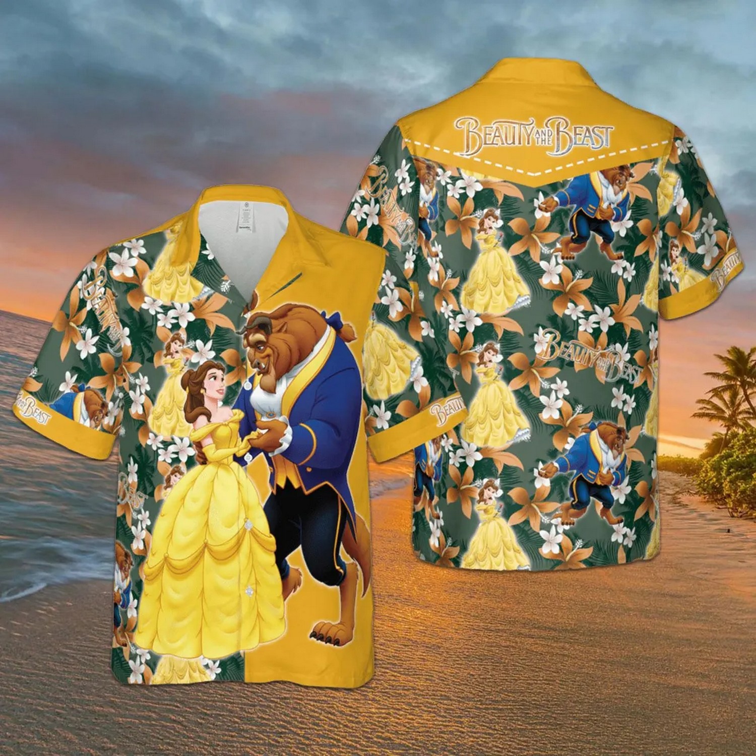 beauty and the beat flower summer vacation dark yellow hawaiian shirt fcrim
