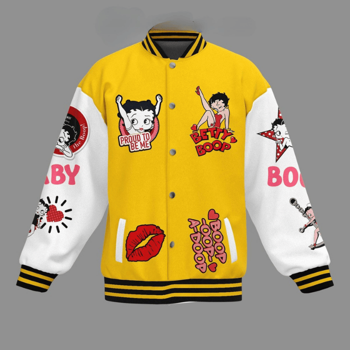 betty boop love sweet bananas charming yellow baseball jacket 6sqzo