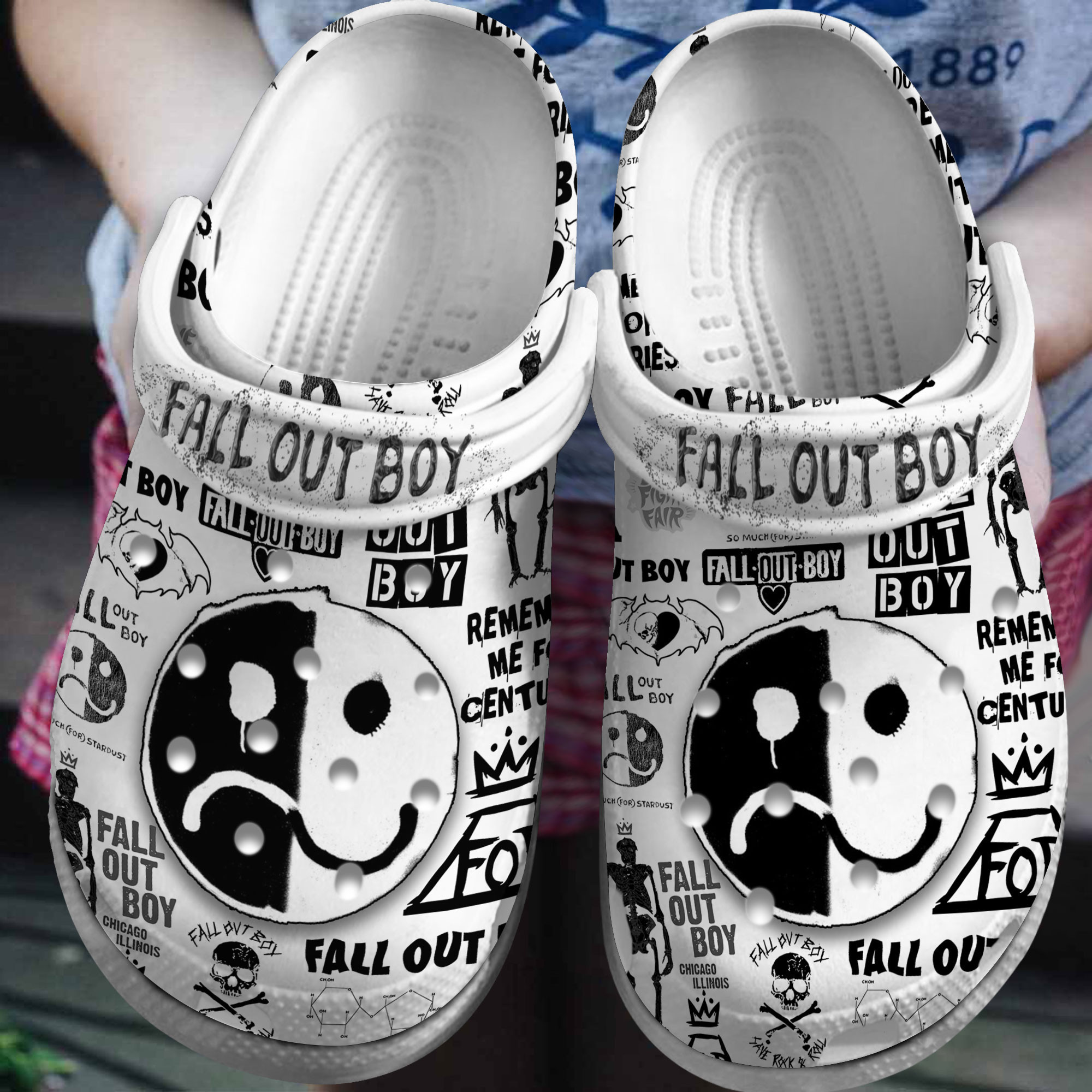 black 26 white cool fall out boy music clogs fast shipping worldwide vxfdw