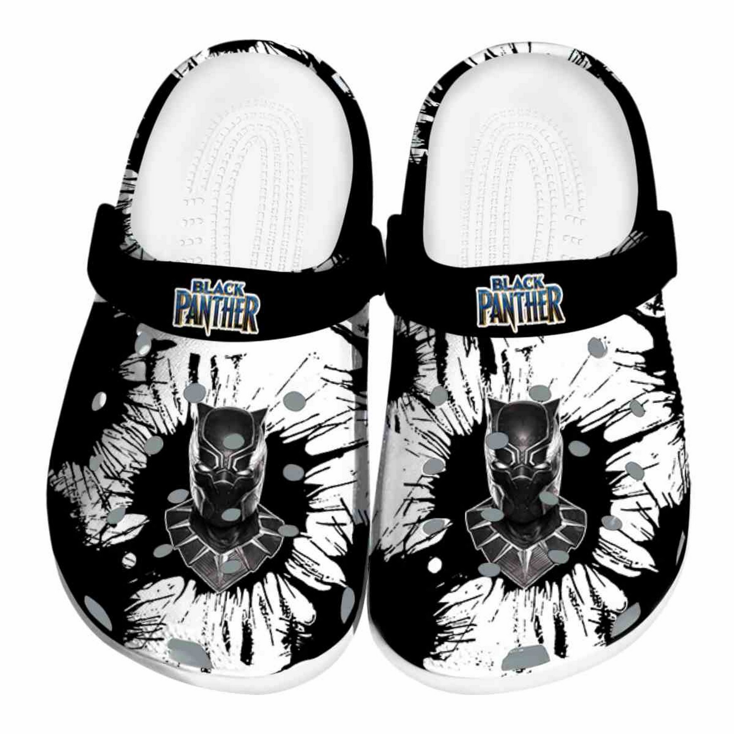 black panther splatter graphics clogs for kids 26 adults nrag9