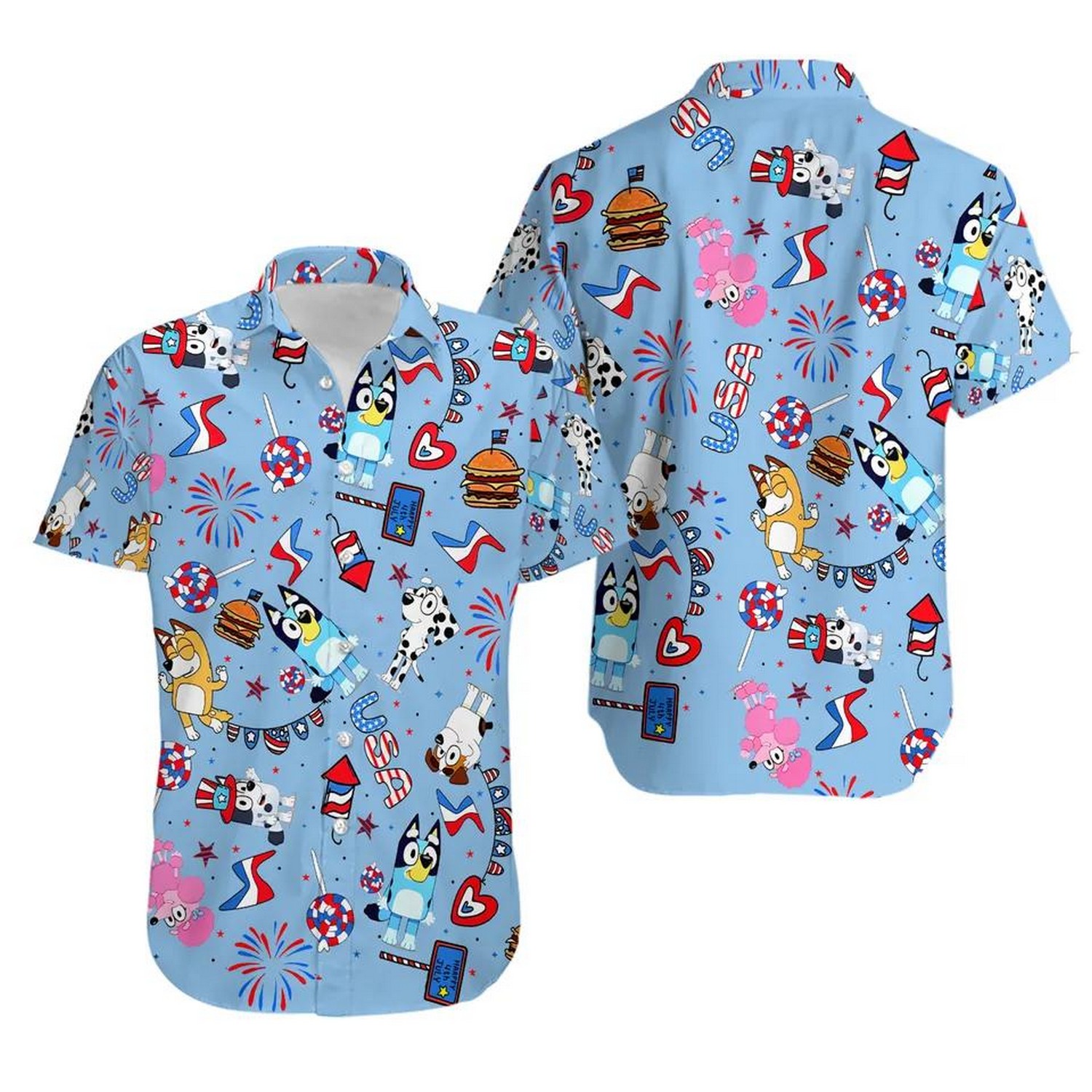 bluey 4th of july shirt blue hawaiian shirt uowyv