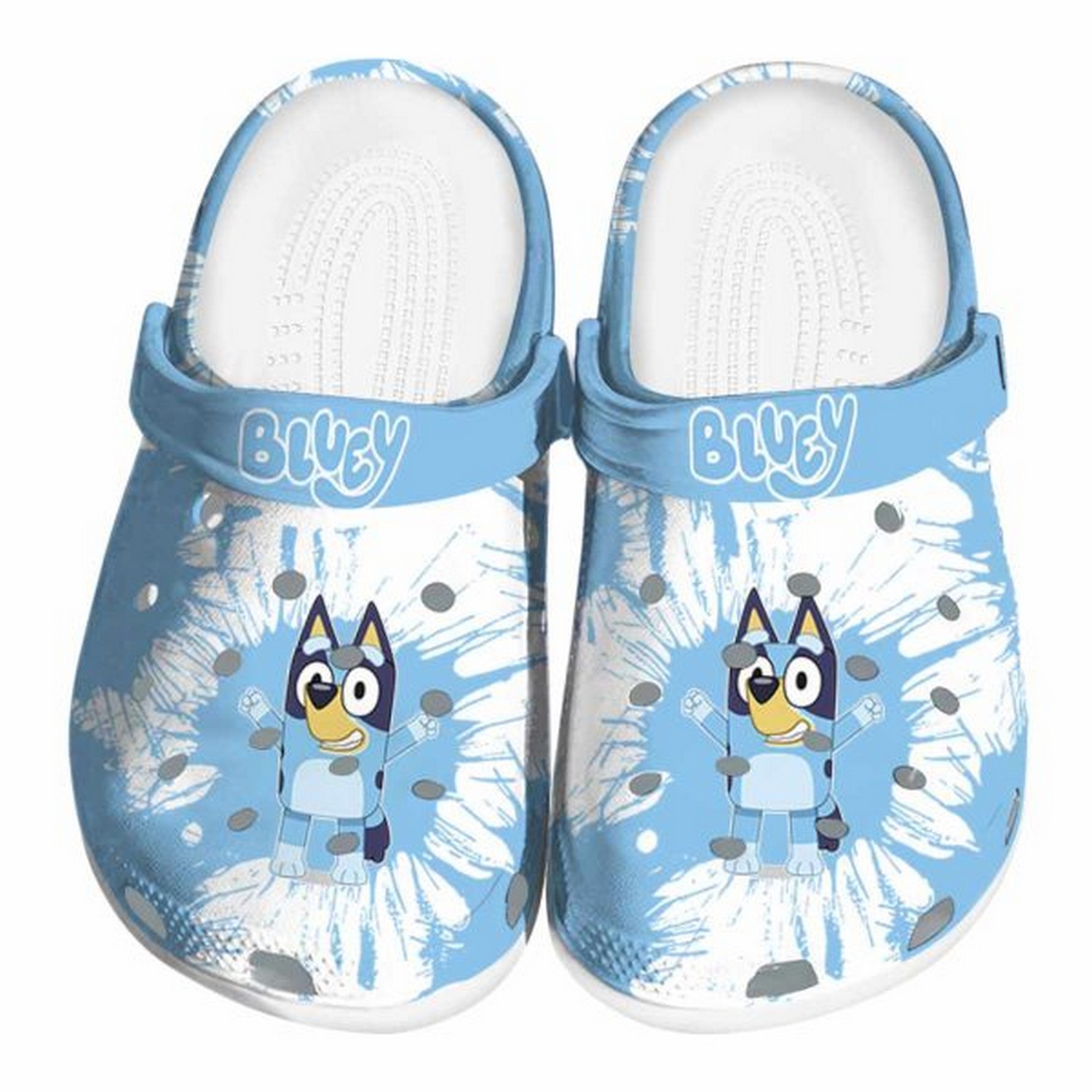 bluey splatter graphics clogs for kids and adults v7fkh