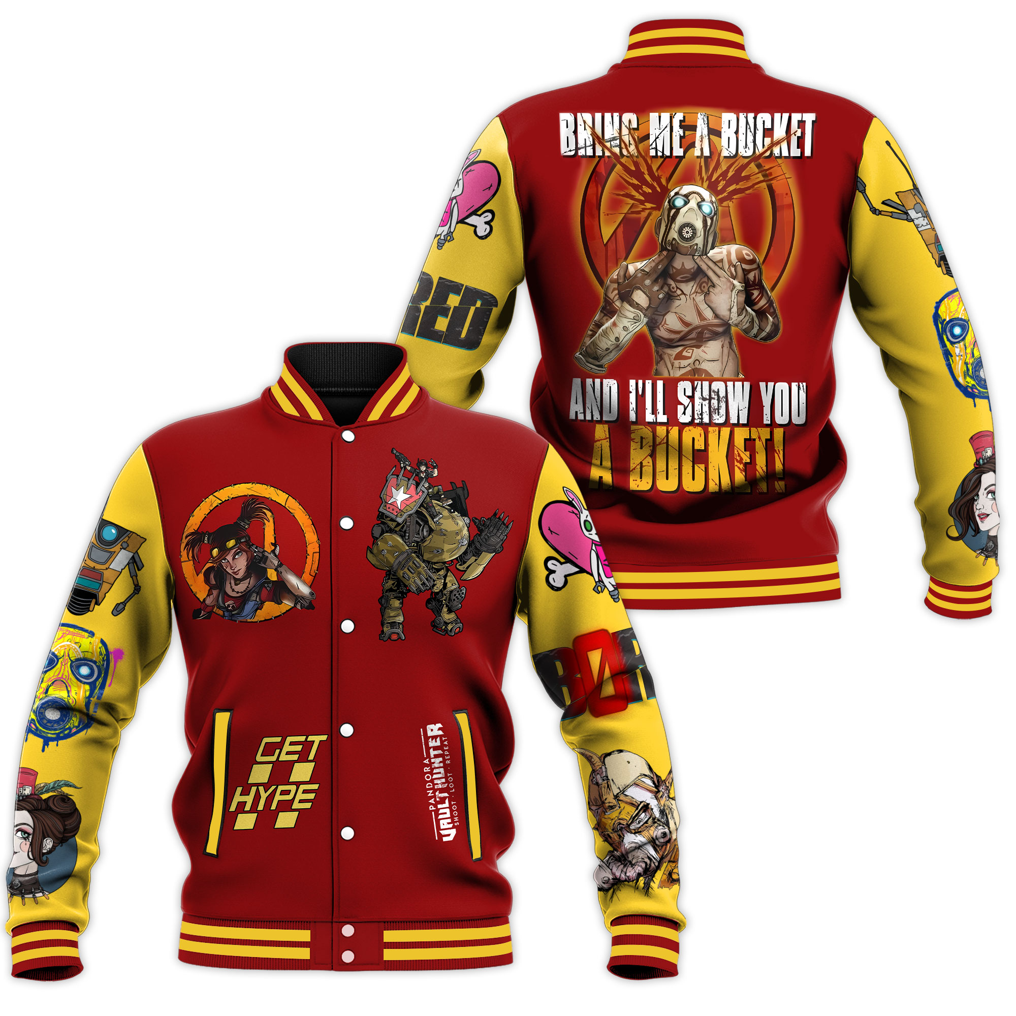bring me a bucket and ill show you a bucket borderlands baseball jacket 8dyc6
