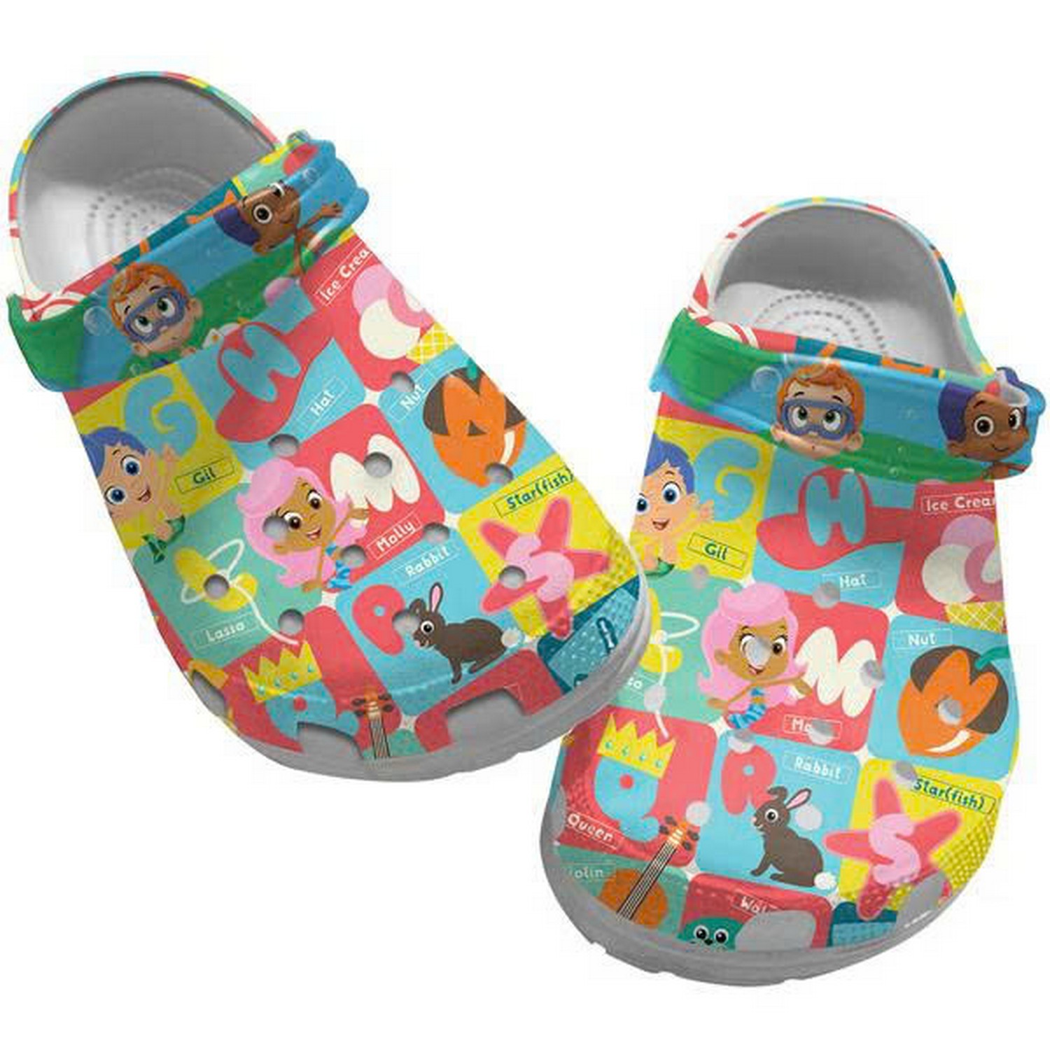 bubble guppies characters and alphabet in colorful square pattern clogs for kids 26 adults s9iku