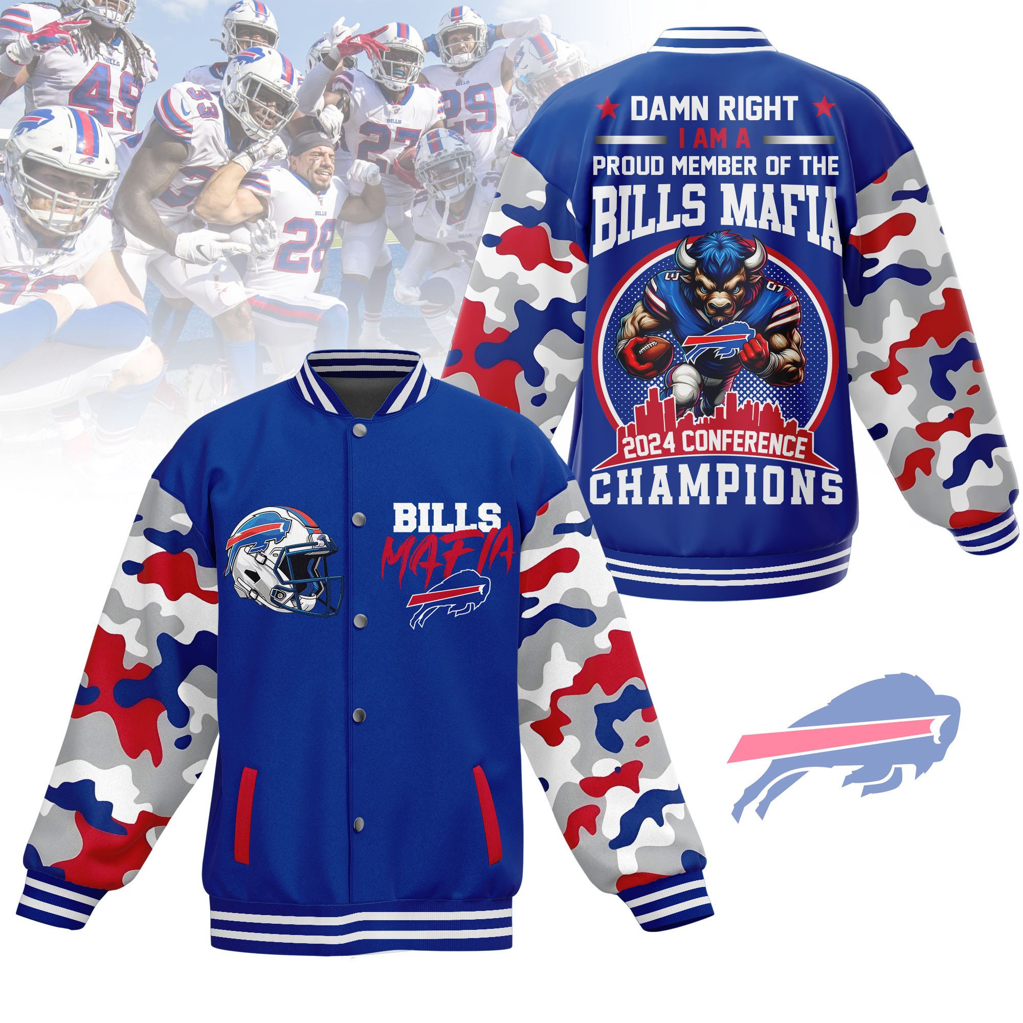 buffalo bills mafia 2024 conference champions baseball jacket hmvu7