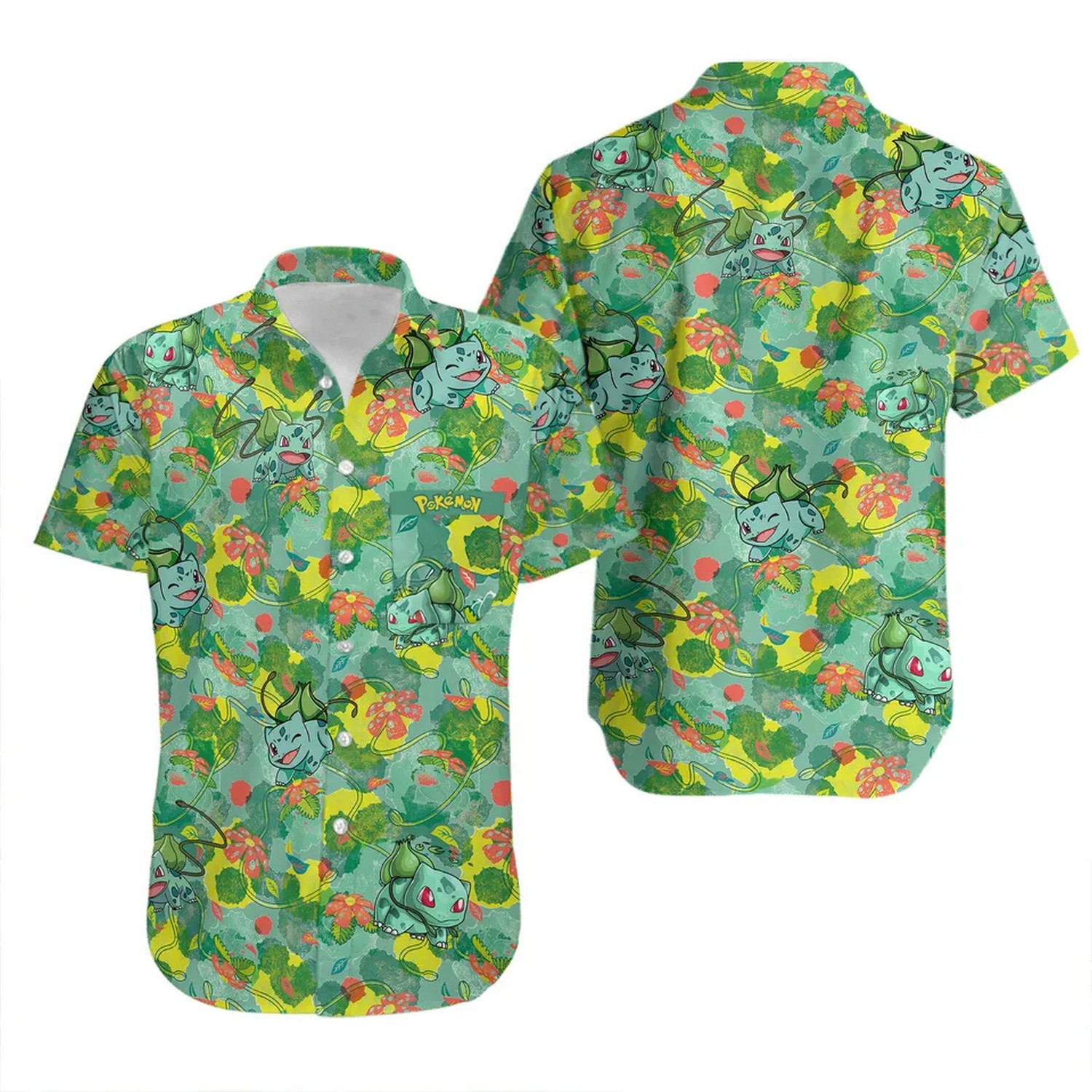 bulbasaur floral green hawaiian shirt uuc1i