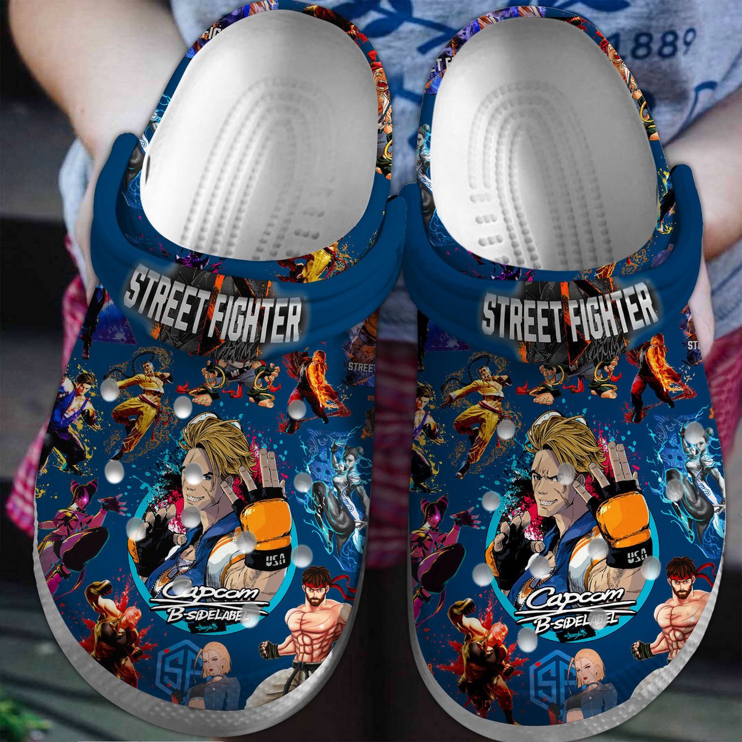 capcom b sidelabel street fighter blue cartoon clogs for kids and adults tjwkz
