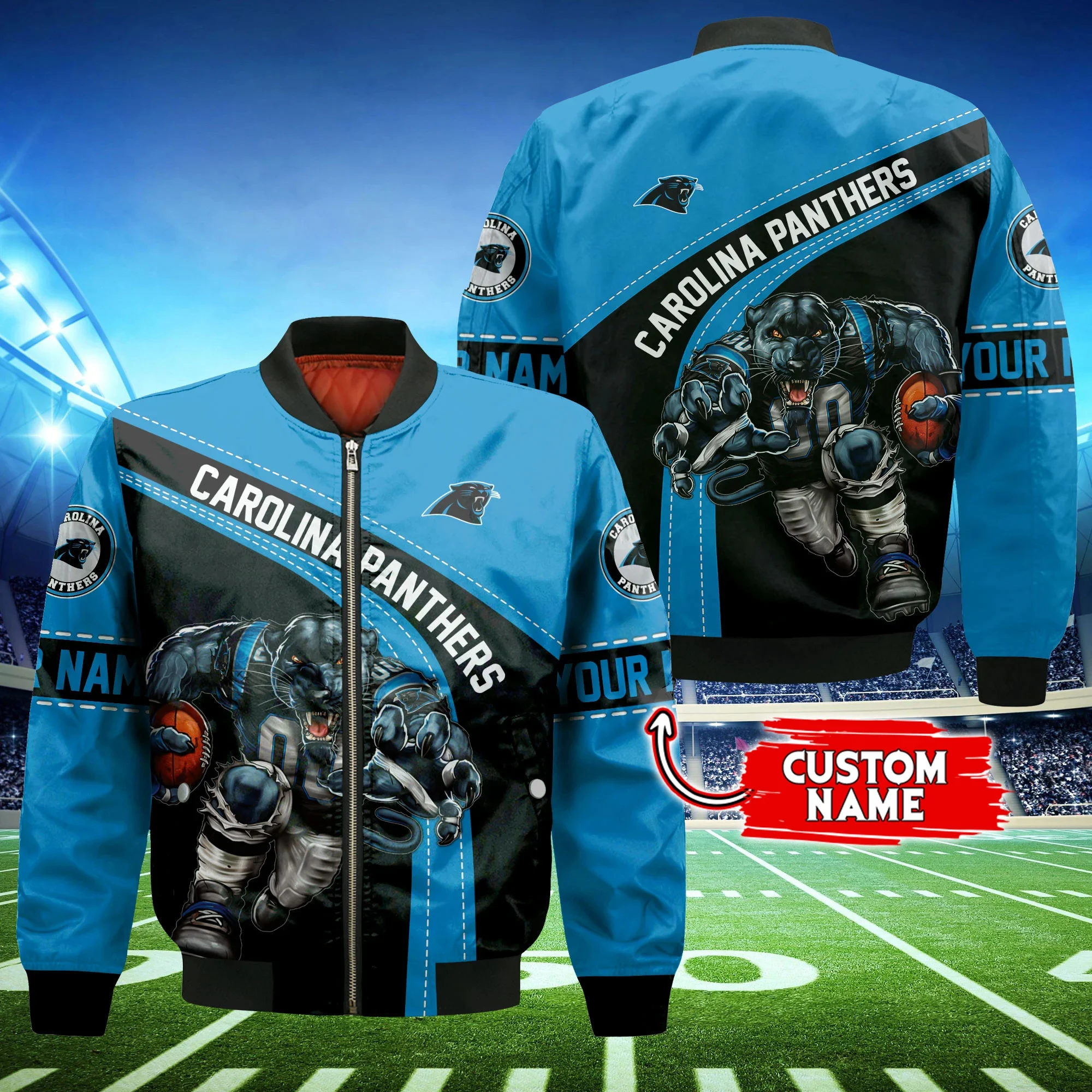 carolina panthers personalized thick bomber jacket cs112 6qk2y