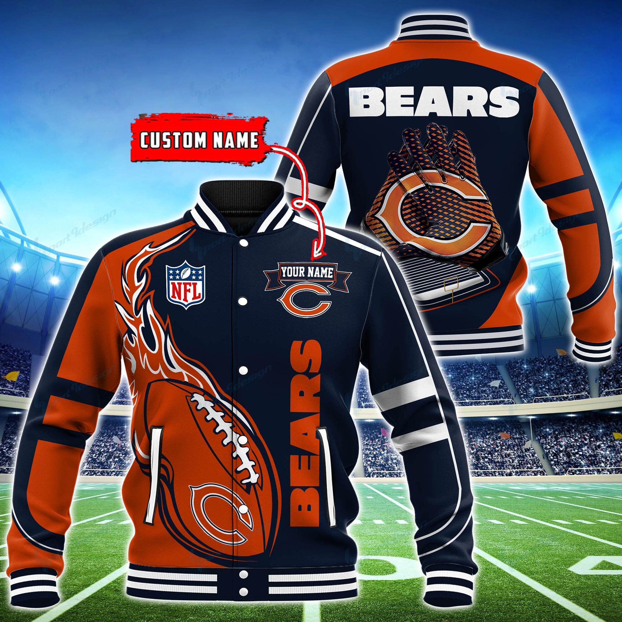 chicago bears personalized baseball jacket bg06 ho7x8