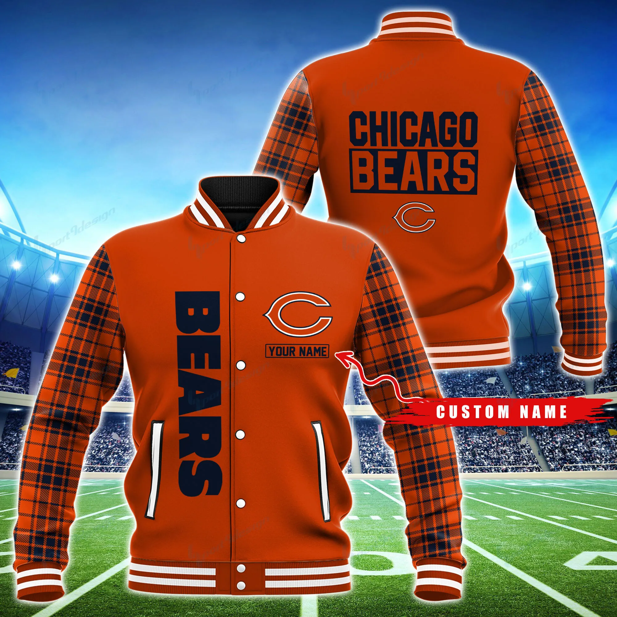 chicago bears personalized baseball jacket bg38 mpi9z
