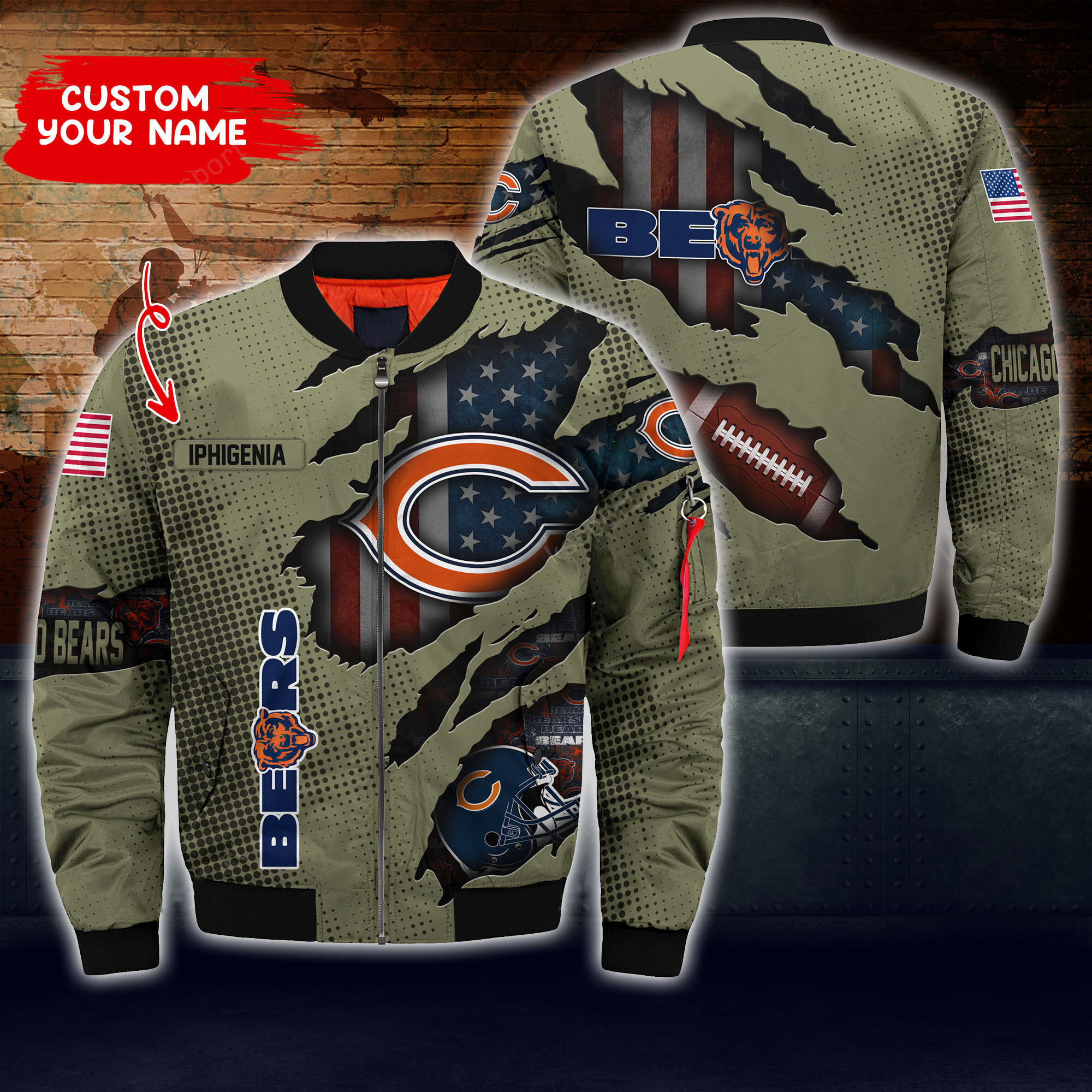 chicago bears personalized thick bomber jacket cs45 gospc