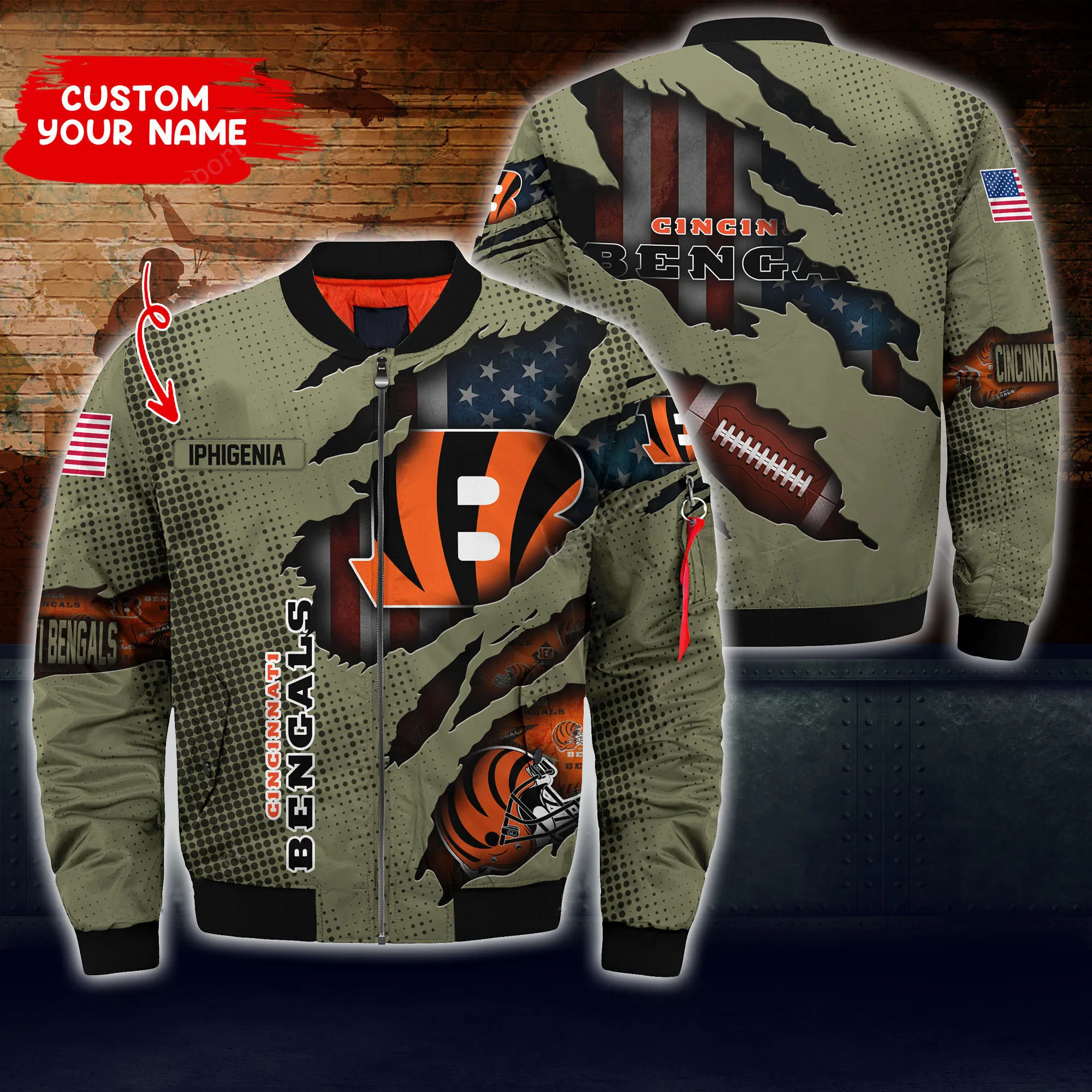 cincinnati bengals personalized thick bomber jacket cs46 kbrxo