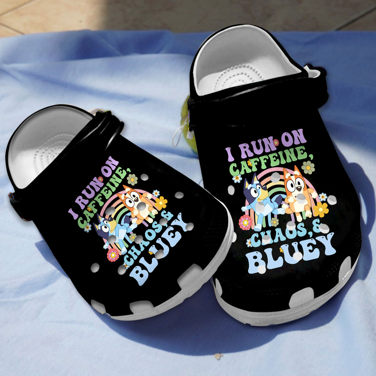 classic i run on cafeine chaos and bluey clogs for kids 26 adults bjxwt