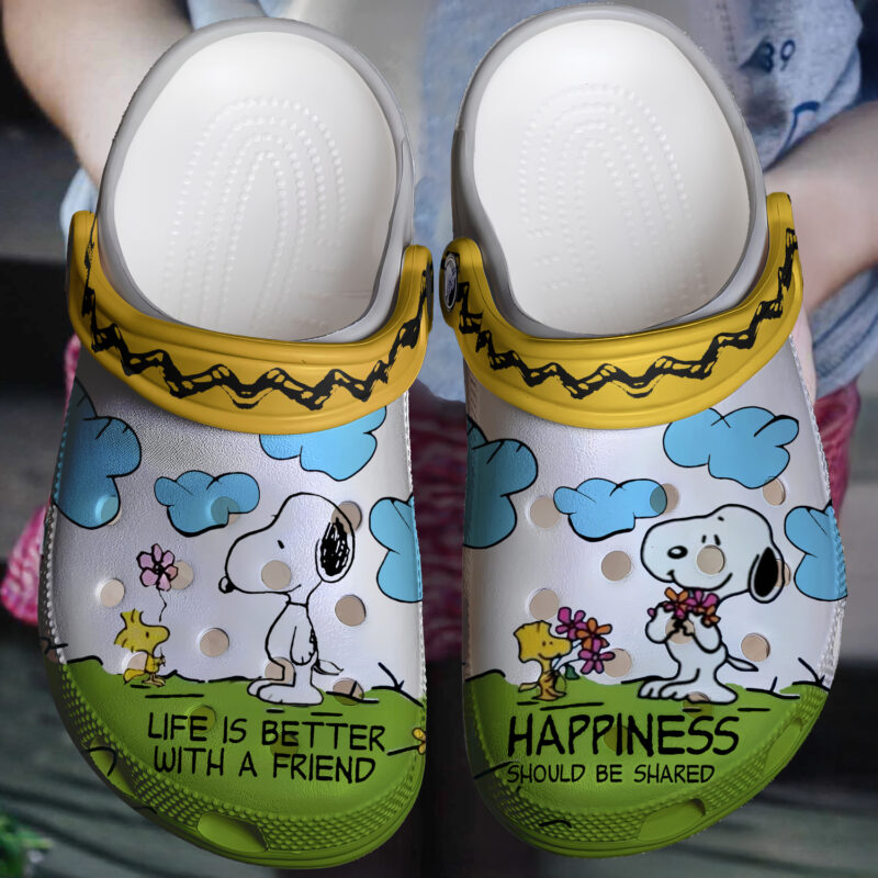 classic white happy peanut snoopy cartoon clogs for kids and adults 8sti5