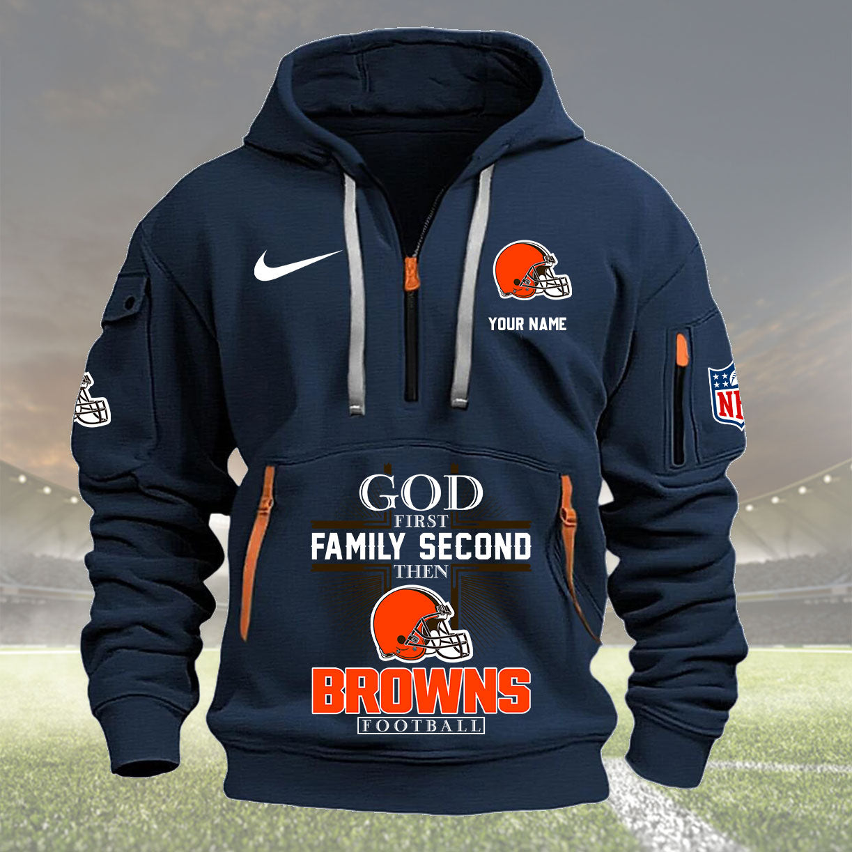 cleveland browns personalized quarter zip hoodie nfl quarter zip hoodie custom hoodie nfl shirt nfl hoodie vrgmn