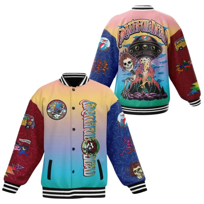 coloful grateful dead music band baseball jacket bacur