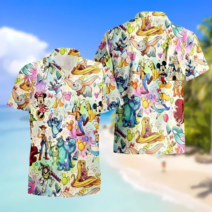 colorful cute all star disney cartoon character hawaiian shirt kx3zy