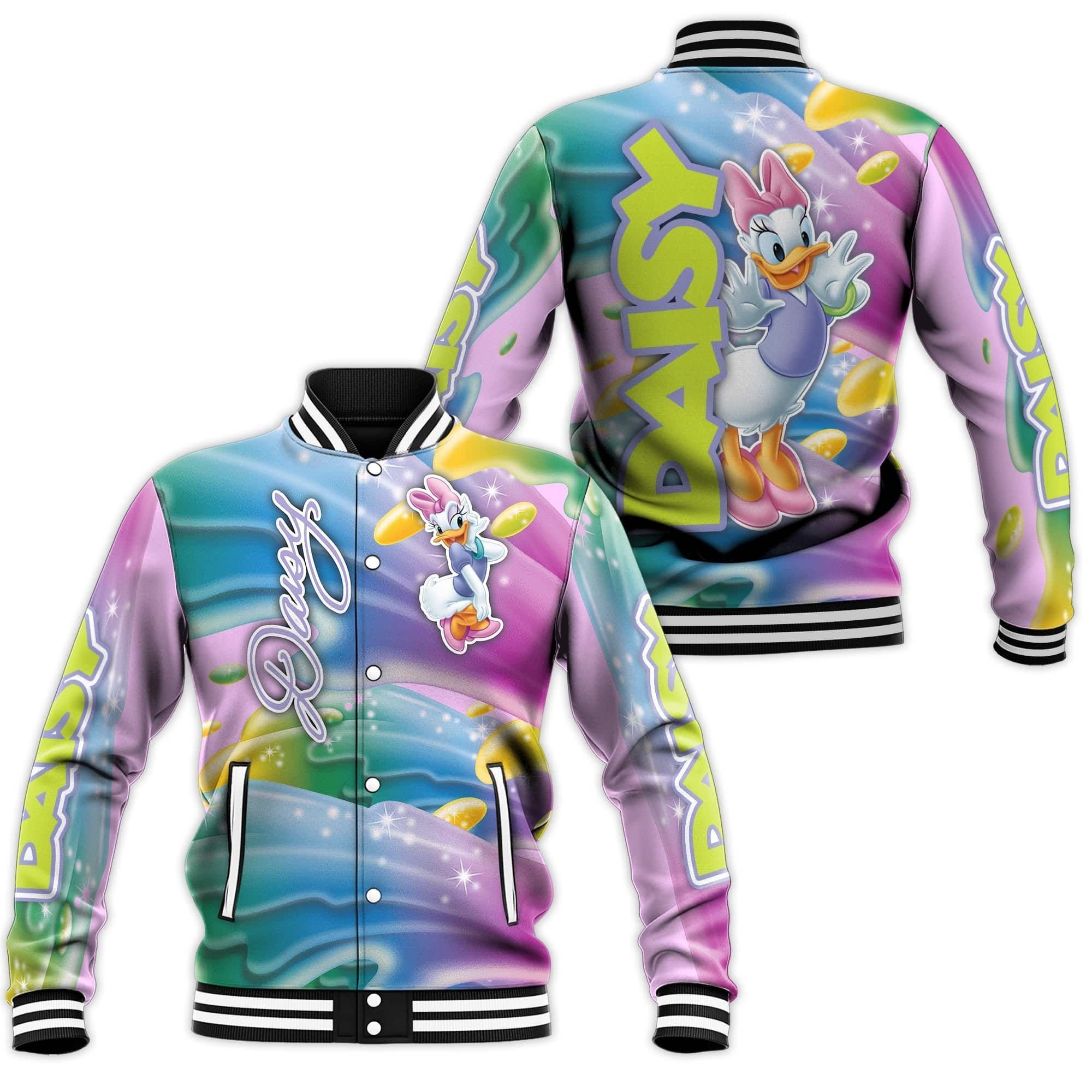 colorful daisy duck colorful magical spray disney baseball jacket gf3ob