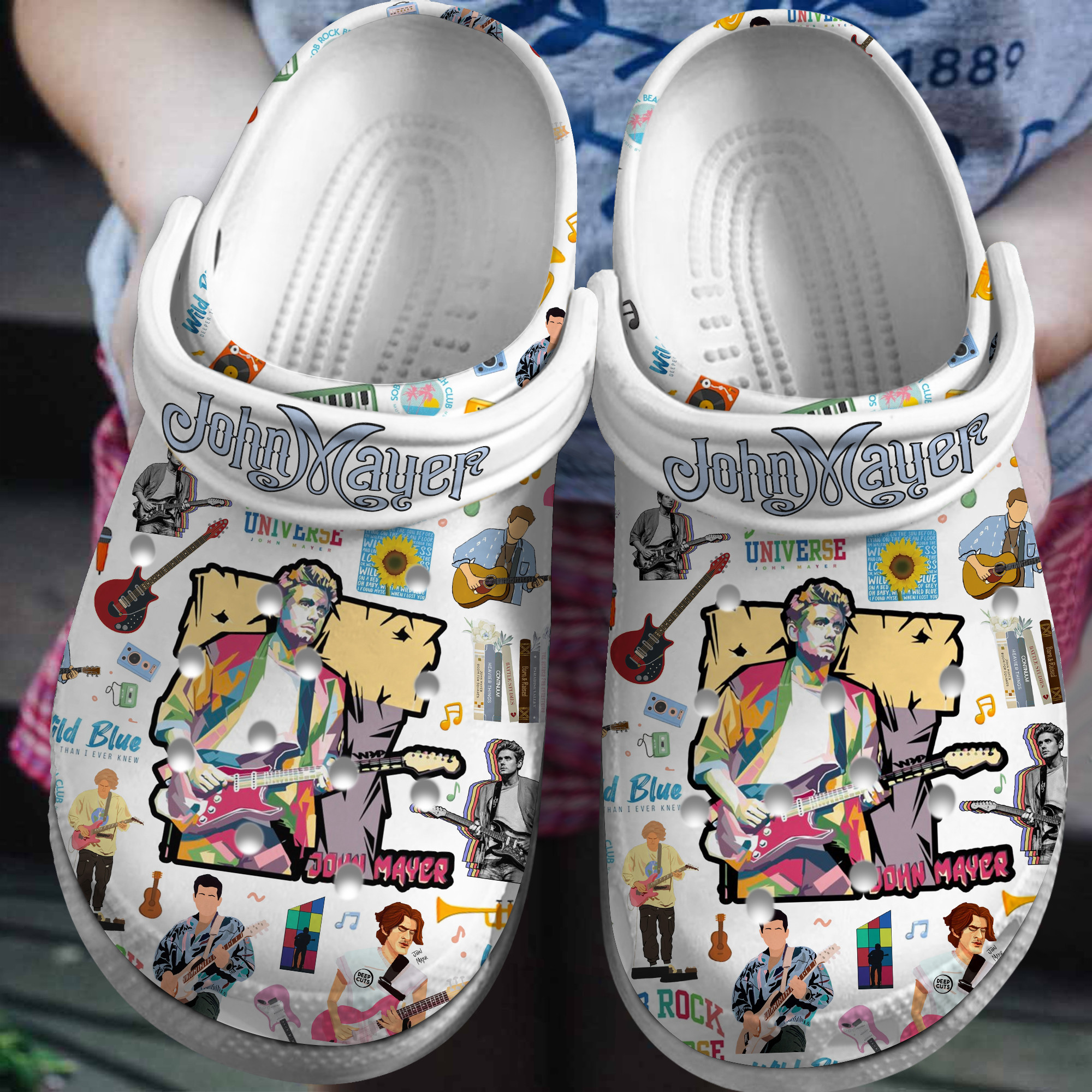 colorful design john mayer music white clogs for kids and adults hnyfo