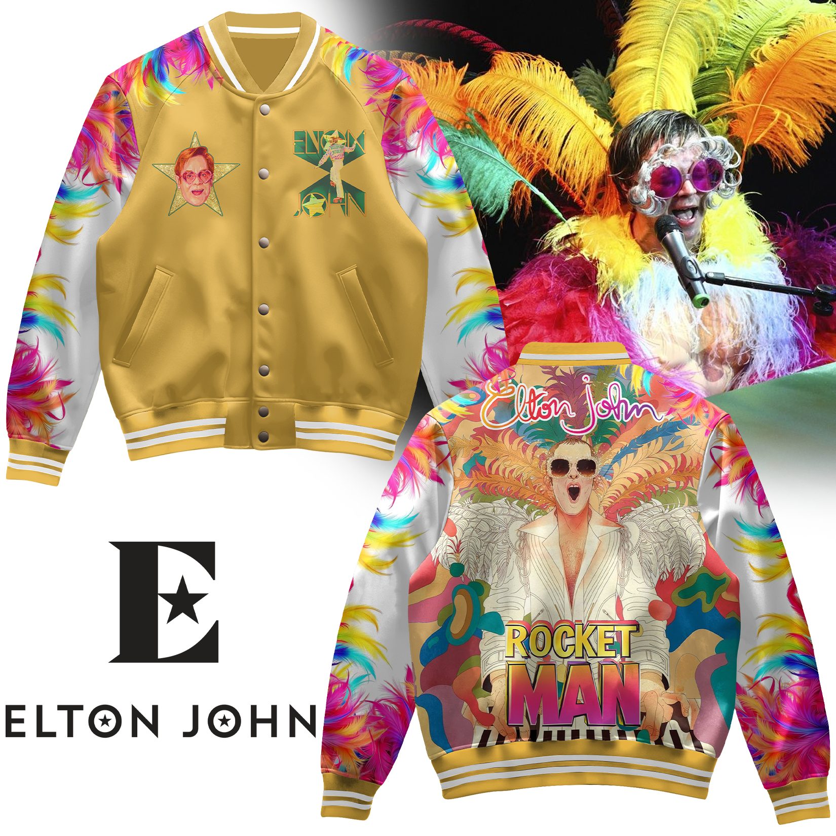 colorful design legendary elton john music artist baseball jacket gagtg