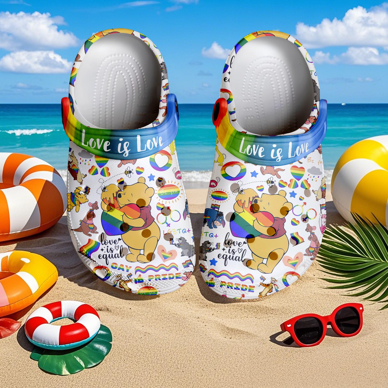 colorful love is love winnie the pooh pride month clogs fast shipping worldwide s4yrv
