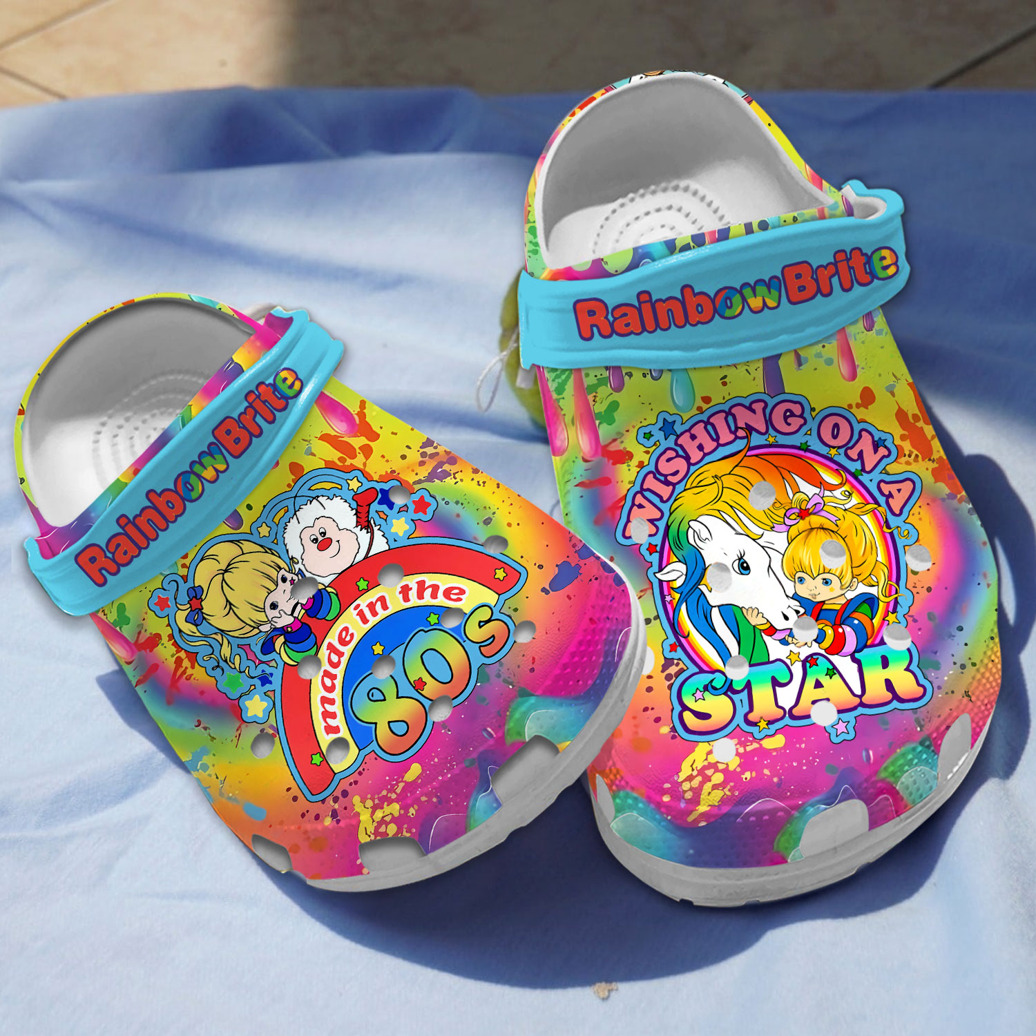 colorful rainbow brite made in the 80s clogs shoes xsy59