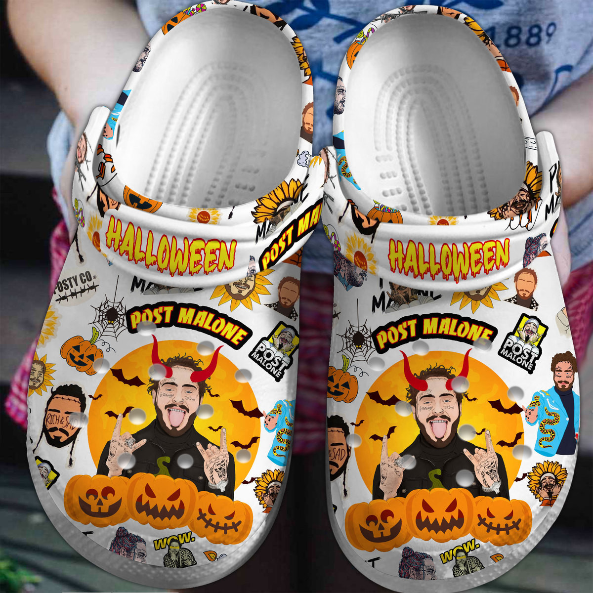 comfortable and breathable post malone white clogs for kids 26 adults c1tdg