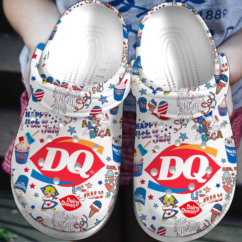 comfortable dairy queen design happy 4th of july white clogs for kids and adults onxtz