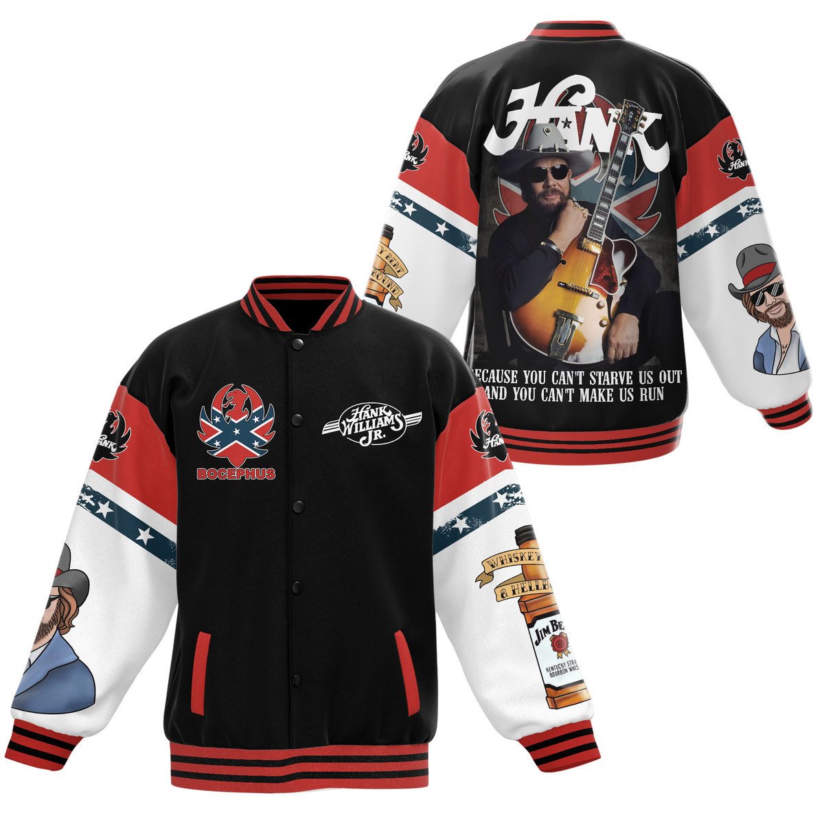 comfortable hank williams jr trendy music baseball jacket zoyre