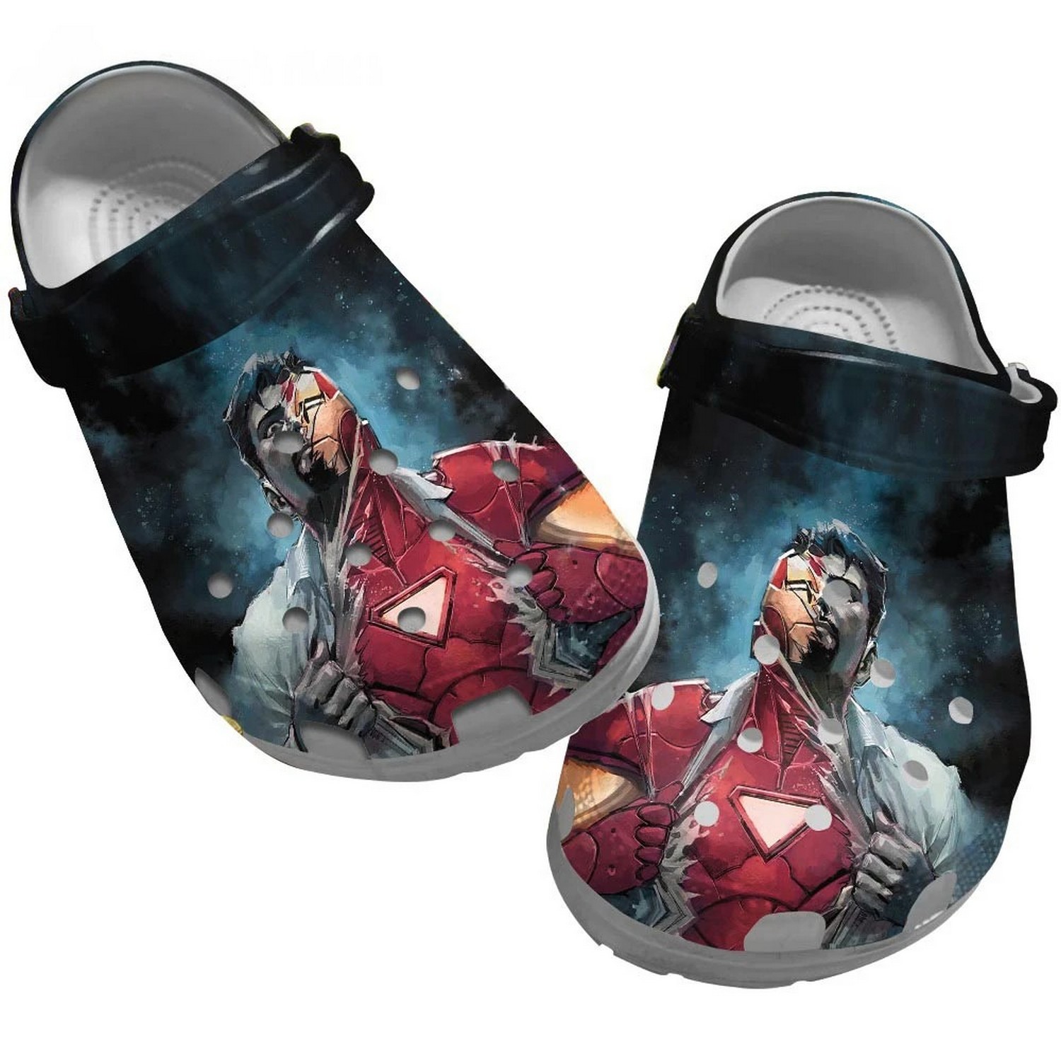 comic tony stark iron man clogs for kids and adults xgtia