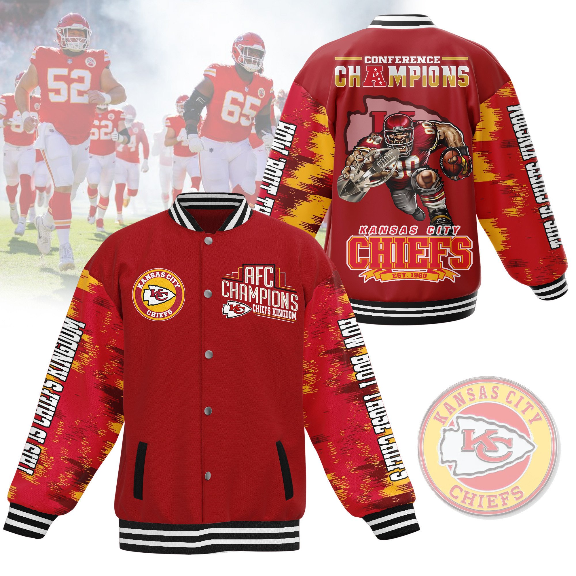 conference champions kansas city chiefs kingdom baseball jacket by9qh